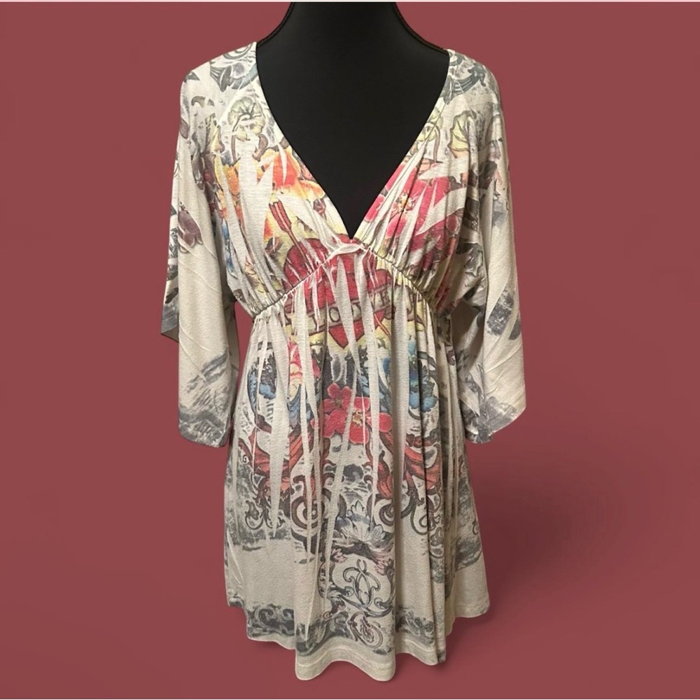 mini dress/long blouse with ed hardy-esque designs — daniel benjamin tag